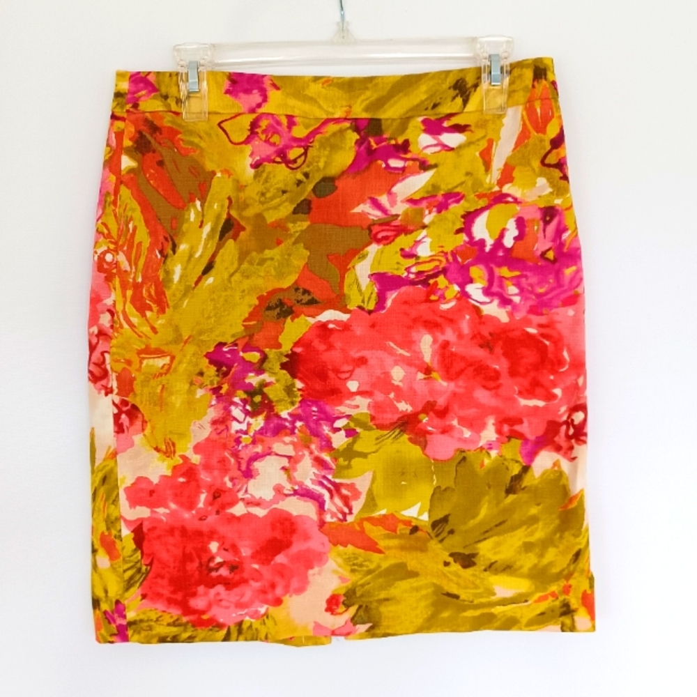 J. Crew Impressionist Floral Abstract Multicolor Pencil Skirt Size 6 Excellent